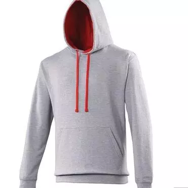 Hoodie contrast L.grijs-rood